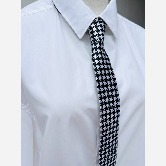 EUC Umo Lorenzo Italy Black & White Houndstooth Checked Skinny Necktie 57.75"x2" - Picture 8 of 15